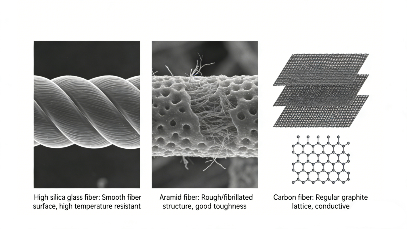 Micro structure of HSF yarn, Aramid fiber and Carbon fiber